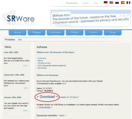 Chromeベースの軽量高速ブラウザ「Iron」のダウンロードリンク